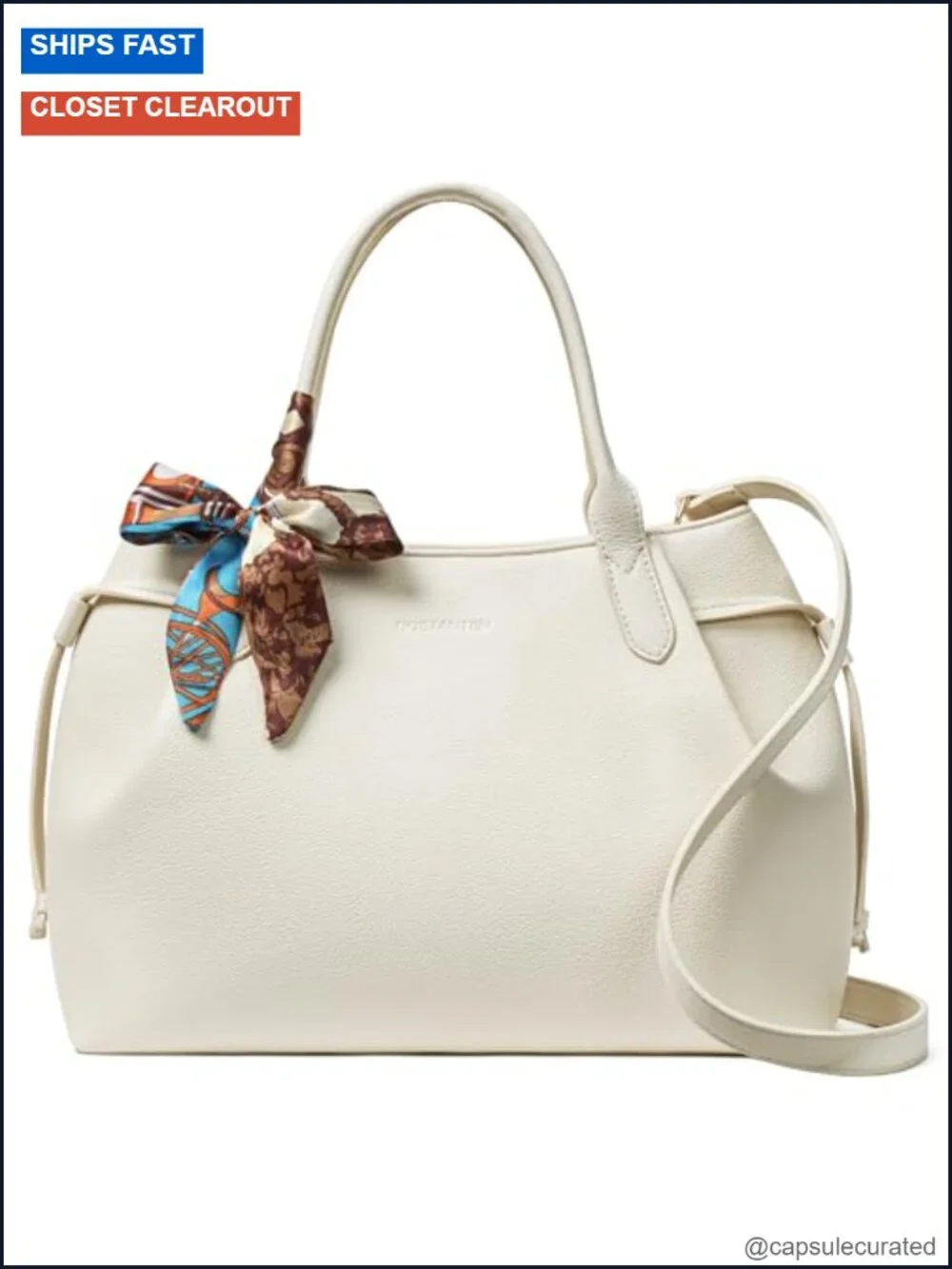 Vegan Leather Satchel Tote Bag with Detachable Silk Scarf
